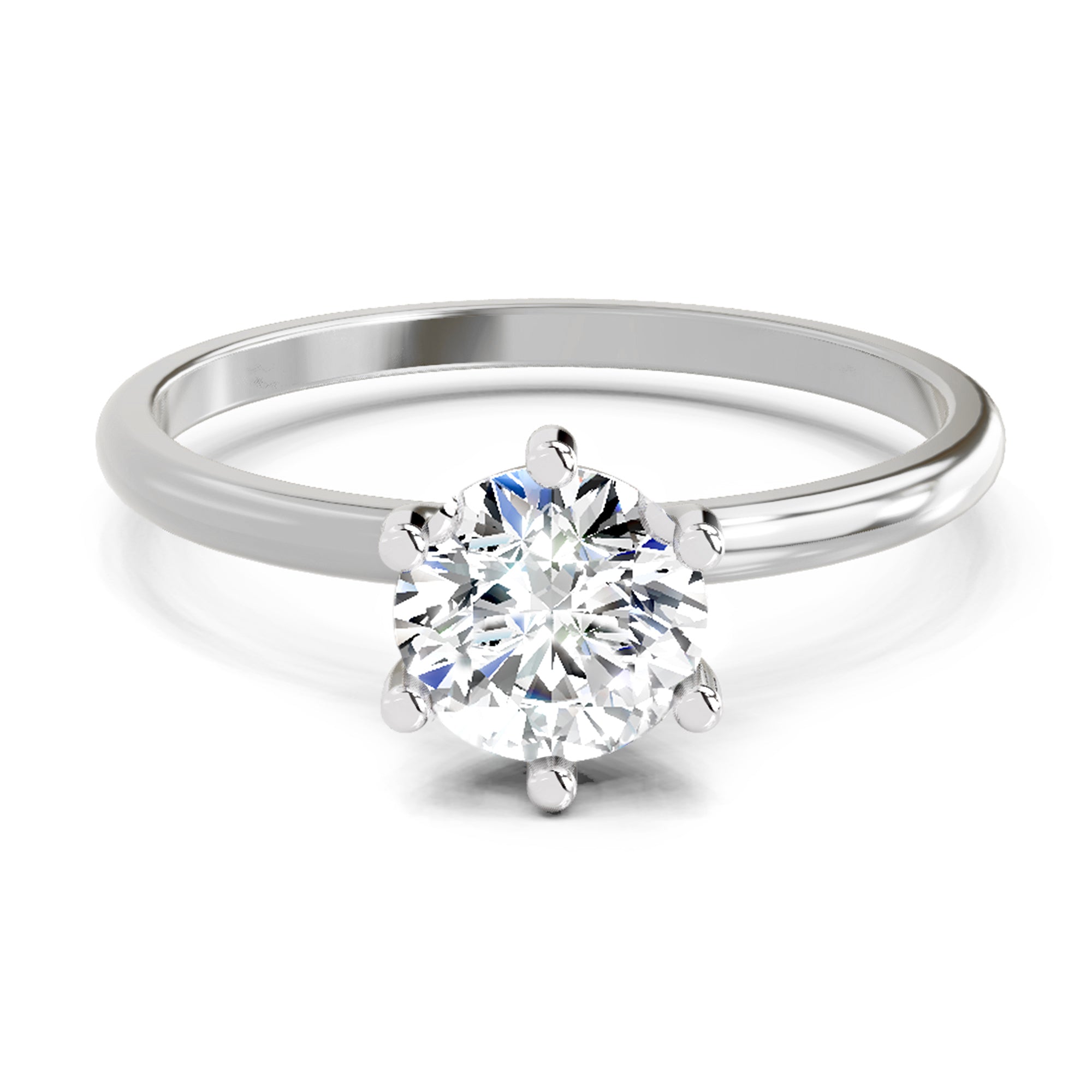 6 Prong Solitaire Ring | 14K White Gold