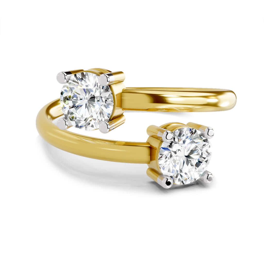 1 Ct Round Shape Diamond Two-Stone Open Ring | 14K Yellow Gold