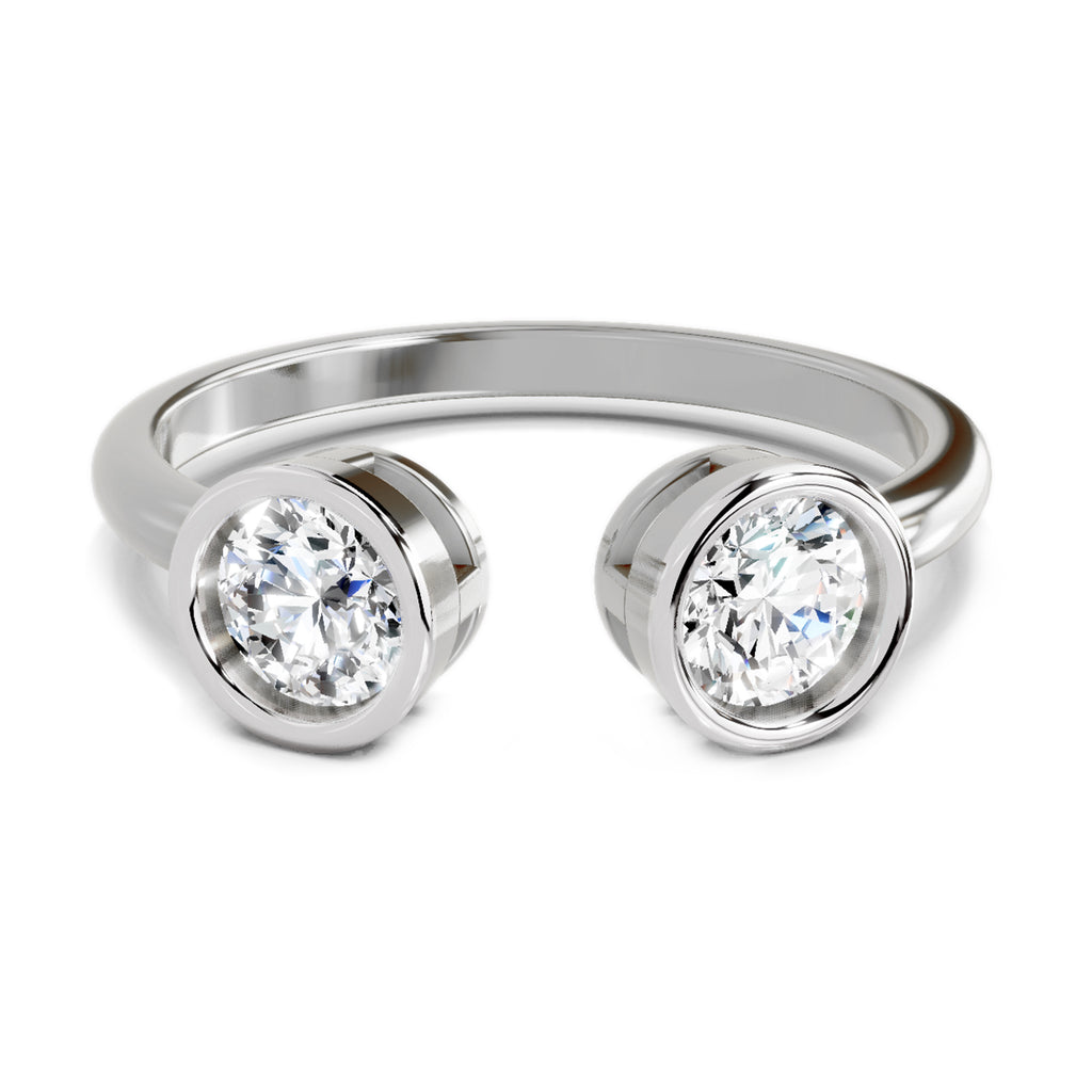 2 Stone Open 1 Ct Round Shape Diamond | 14K White Gold