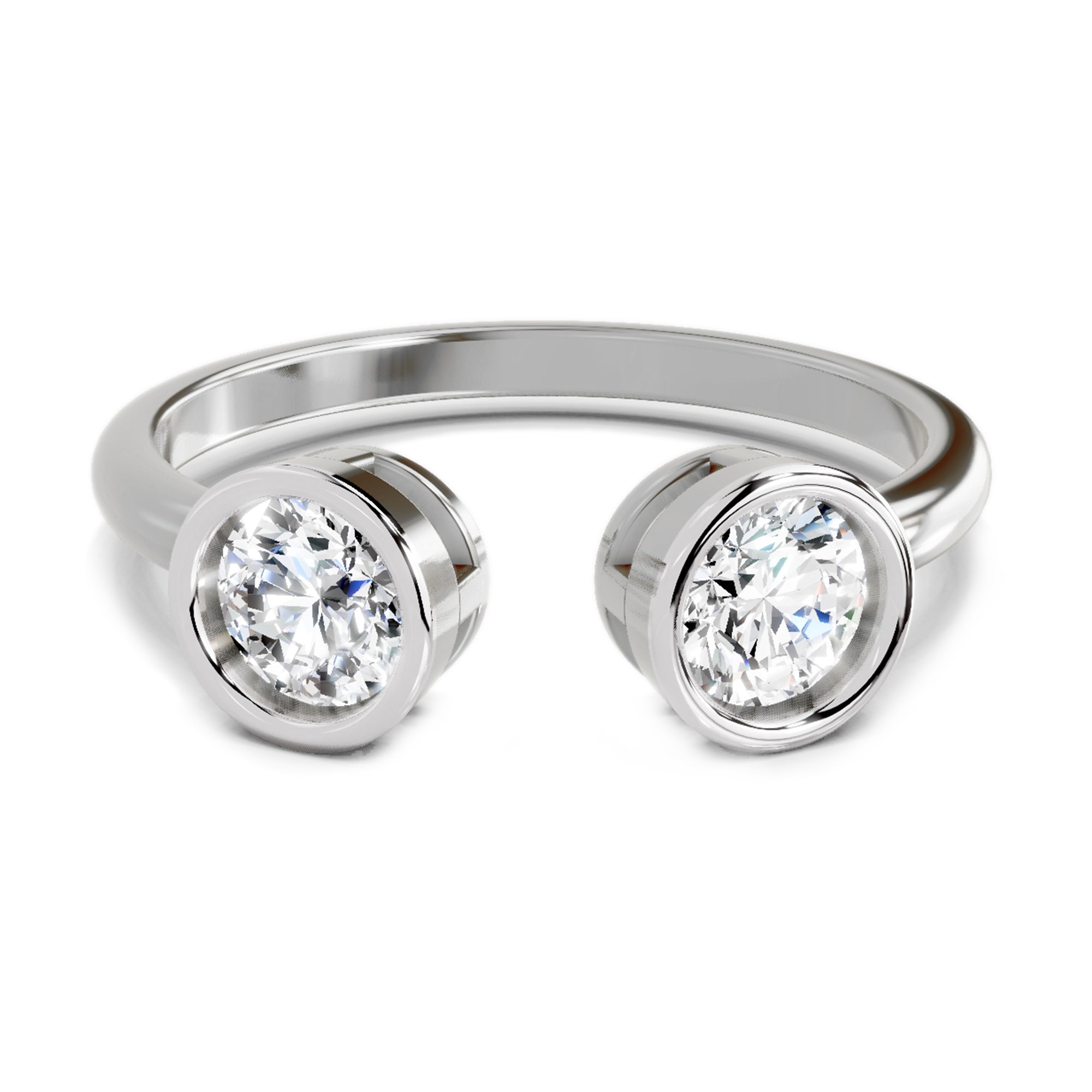 2 Stone Open 1 Ct Round Shape Diamond | 14K White Gold