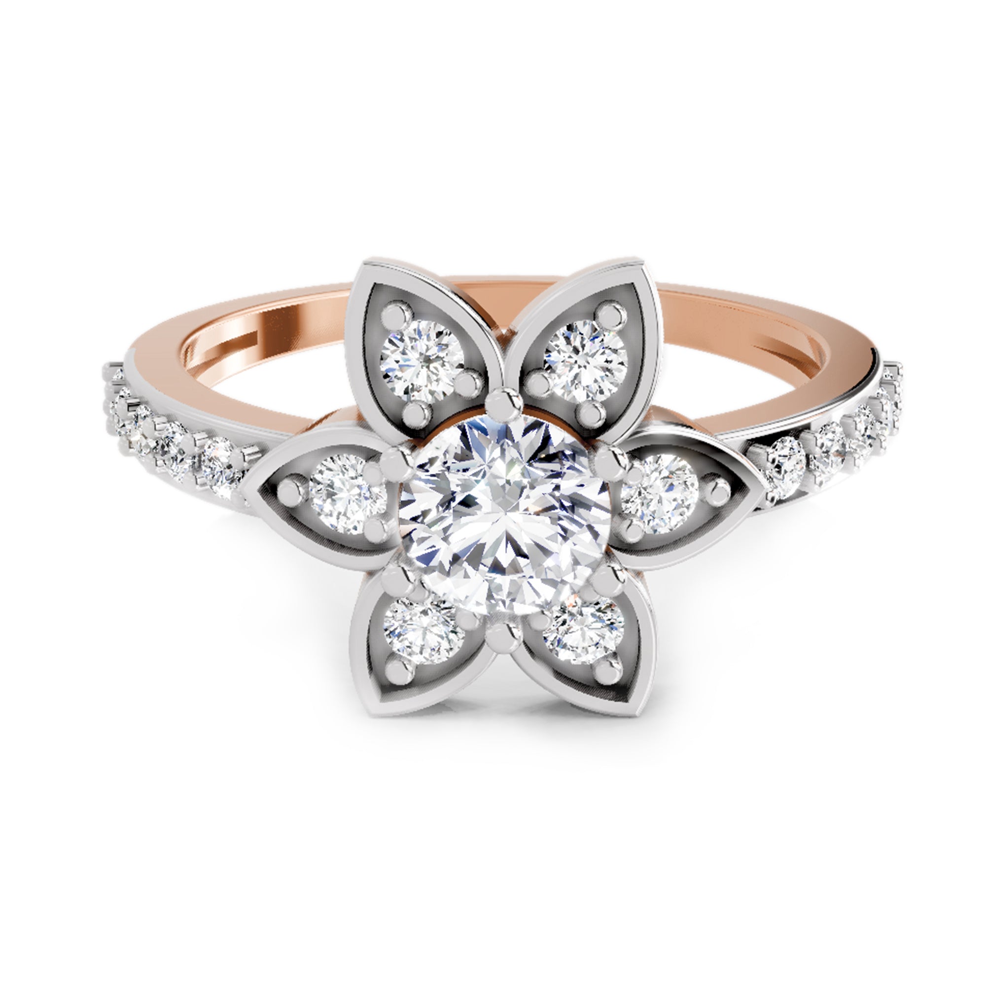 Floral Halo 0.84 Round Shape Diamond | 14K Rose Gold