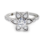 Floral Halo 0.84 Round Shape Diamond | 14K White Gold
