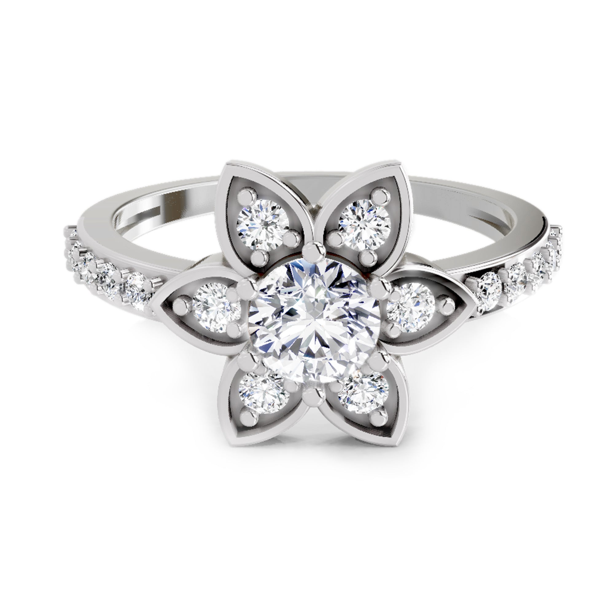 Floral Halo 0.84 Round Shape Diamond | 14K White Gold