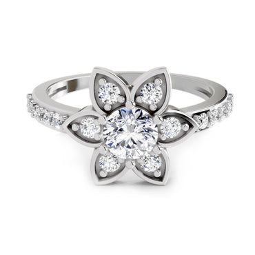 Floral Halo 0.84 Round Shape Diamond | 14K White Gold