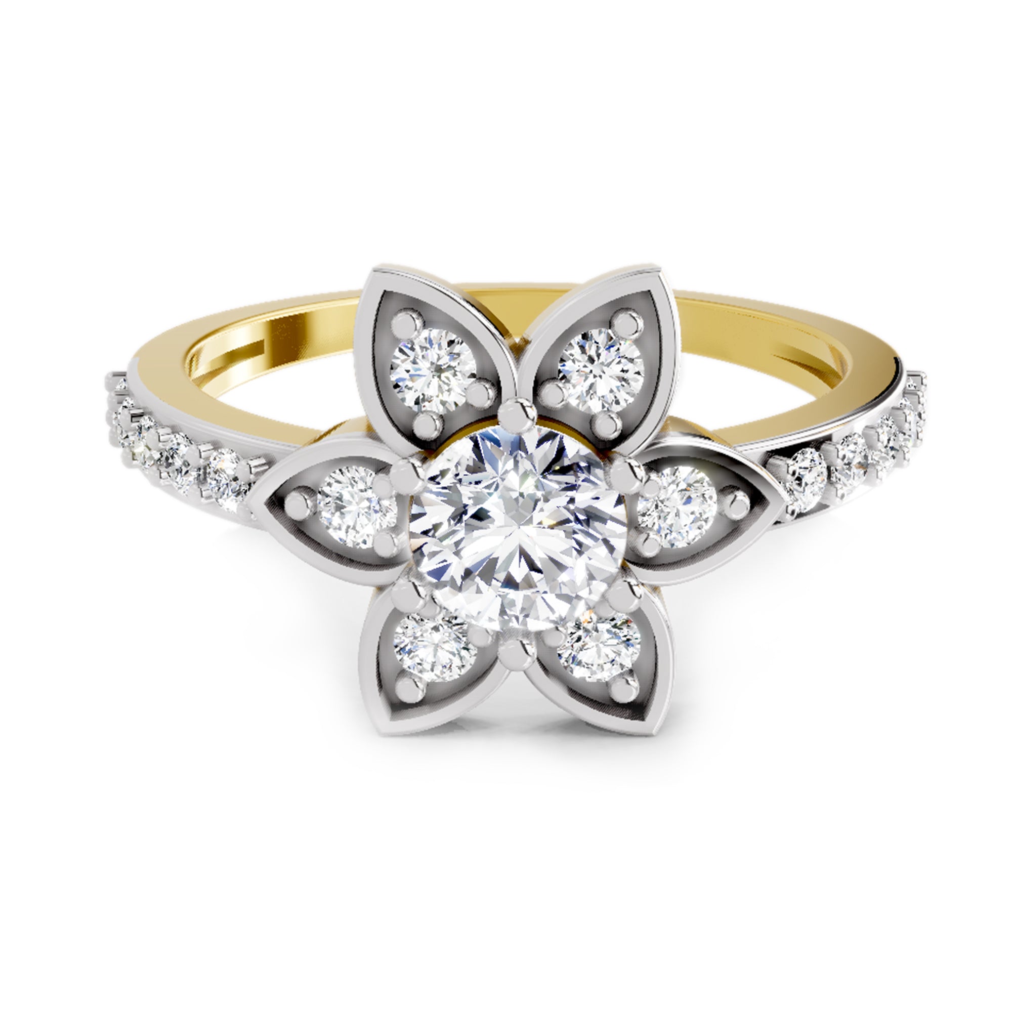 Floral Halo 0.84 Round Shape Diamond | 14K Yellow Gold