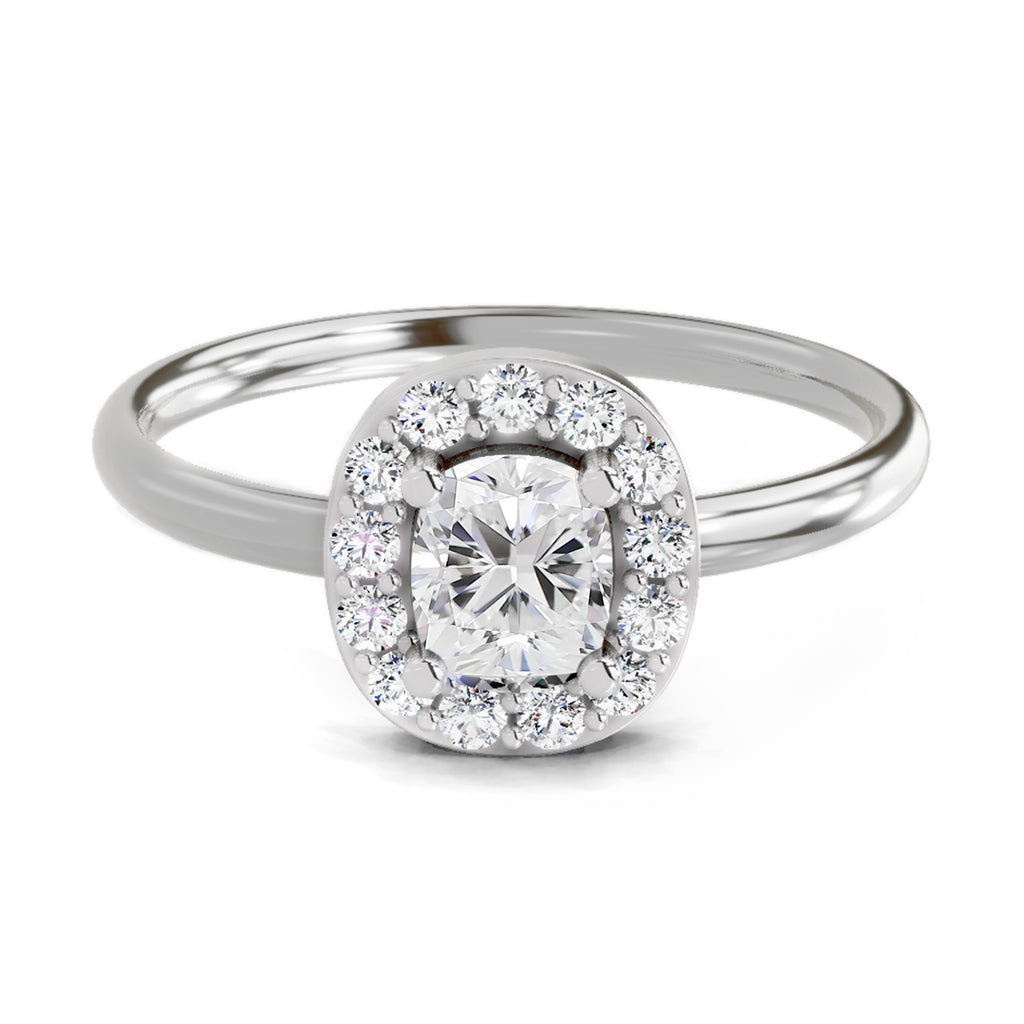 0.70 Cushion Shape Center Diamond Halo Ring | 14K White Gold