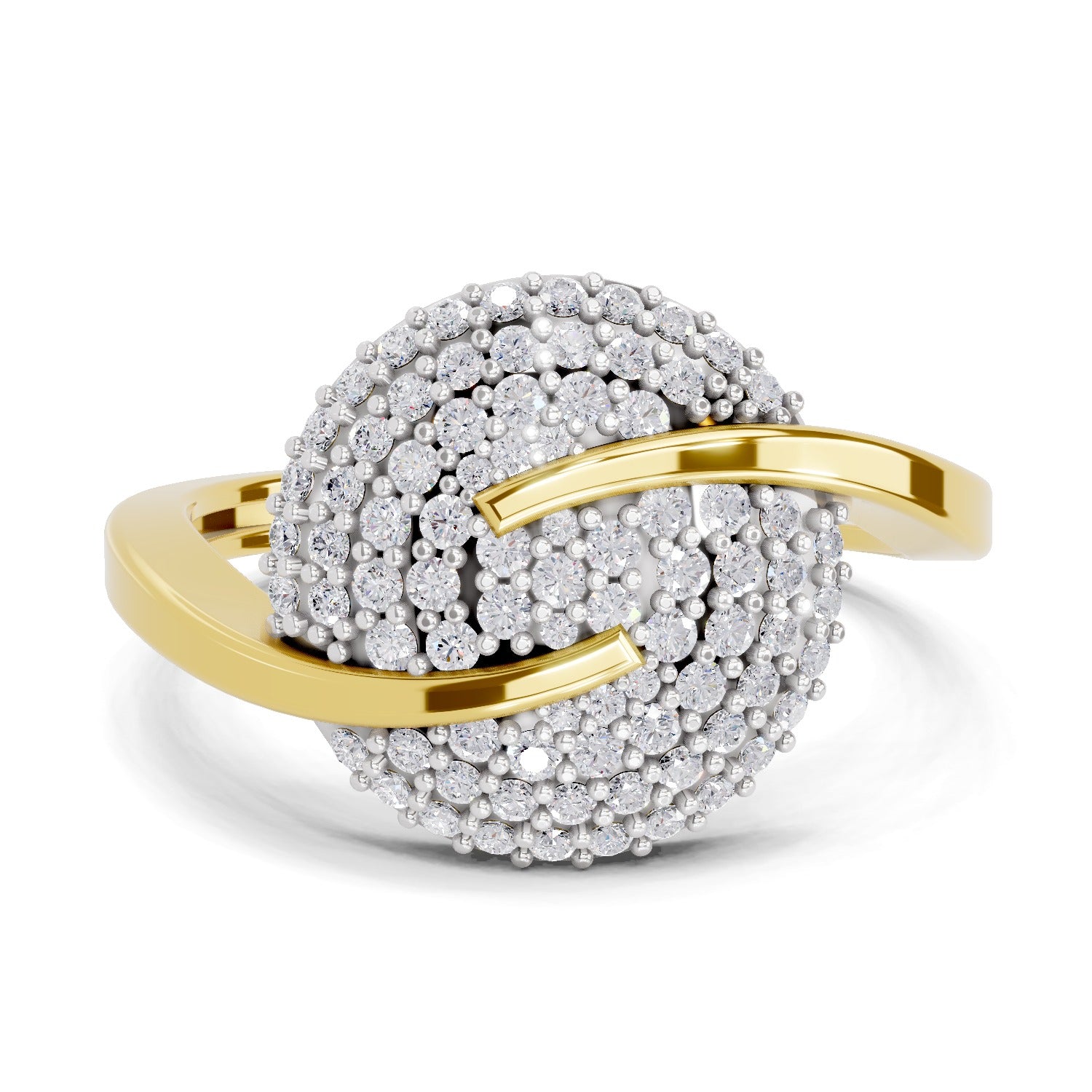 0.52 Carat Round Shape Diamond | 925 Sterling Silver Gold Plated Cluster Ring