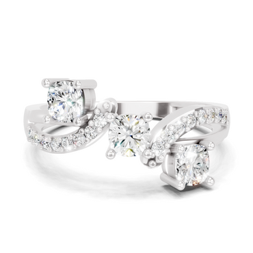 0.97 Carat Round Shape Diamond Three-Stone Ring | 14K White Gold