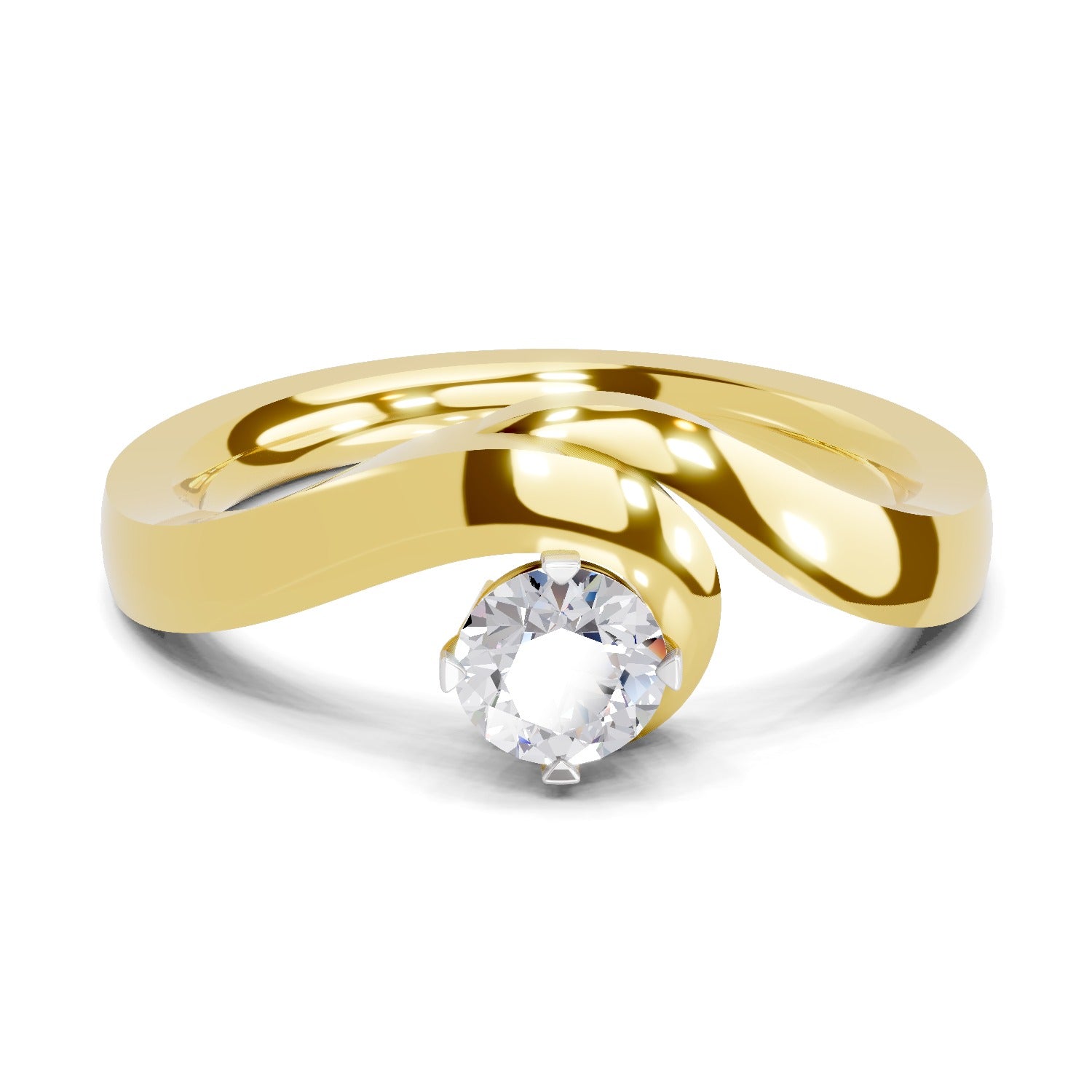0.32 Ct Round Shape | 925 Sterling Silver Gold Plated Serpentine Solitaire Ring