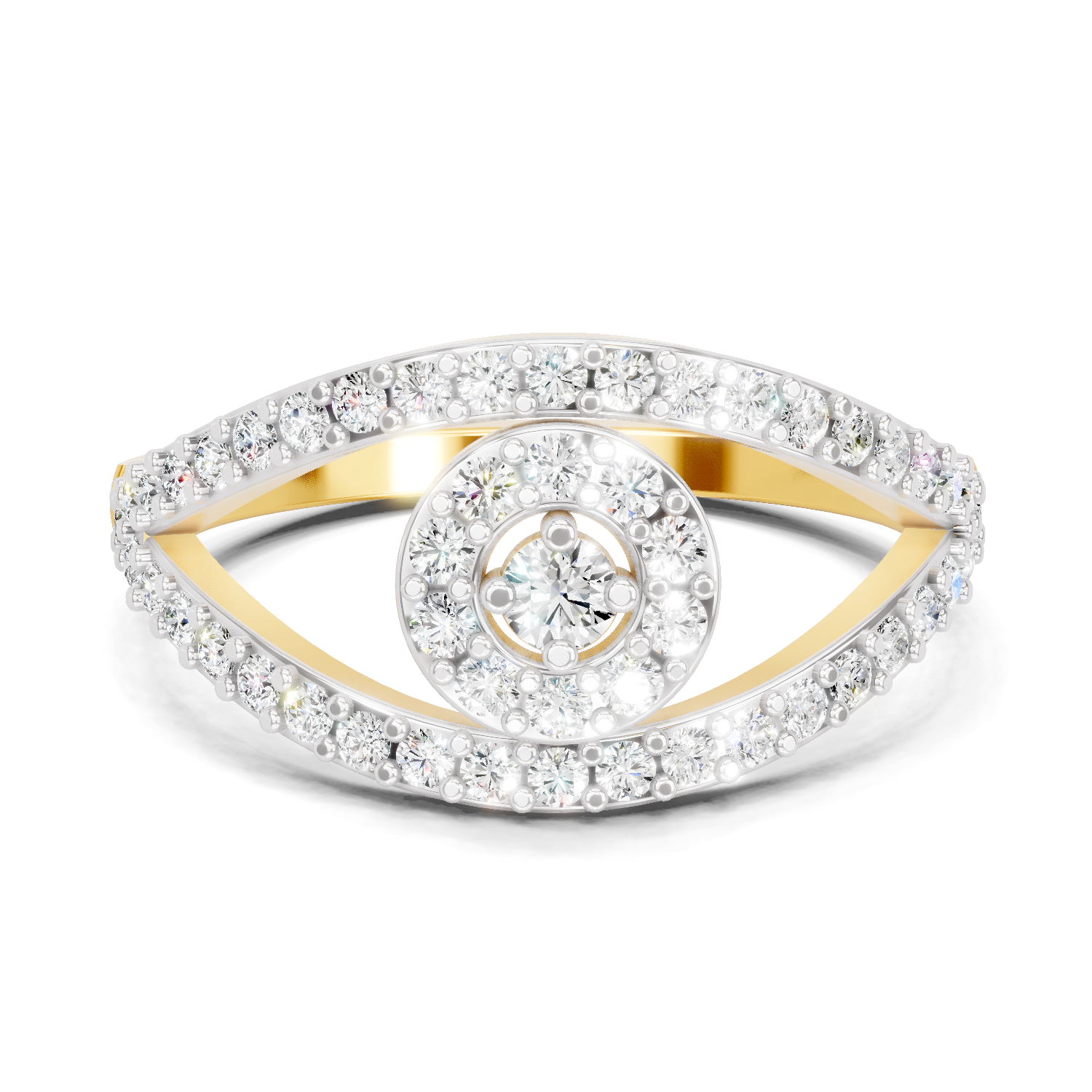 0.84 Carat | 925 Sterling Silver Gold Plated Pave Eye Diamond  Ring