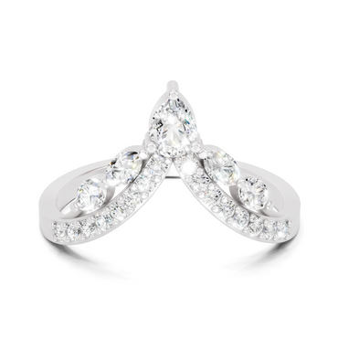 0.48 Carat Pear, Marquise & Round Shape Diamond Chevron Ring | 14K White Gold