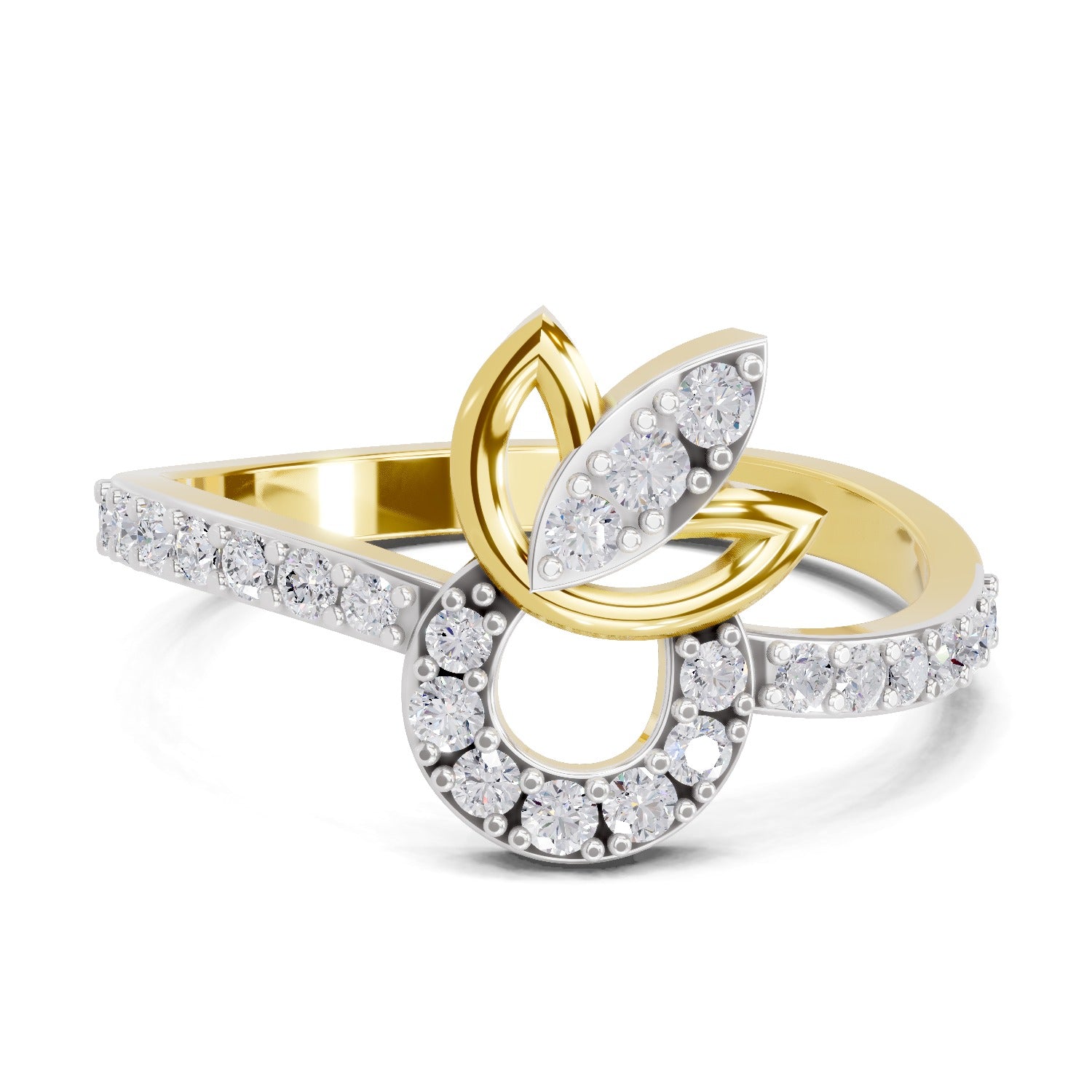 0.32 Ct Round Shape | 925 Sterling Silver Gold Plated Floral Ring