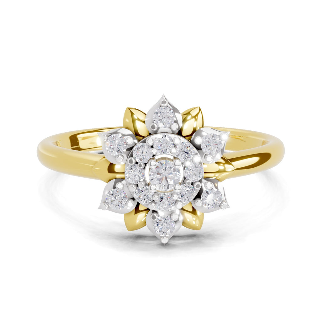 0.25 Ct Round Shape | 925 Sterling Silver Gold Plated Floral Ring