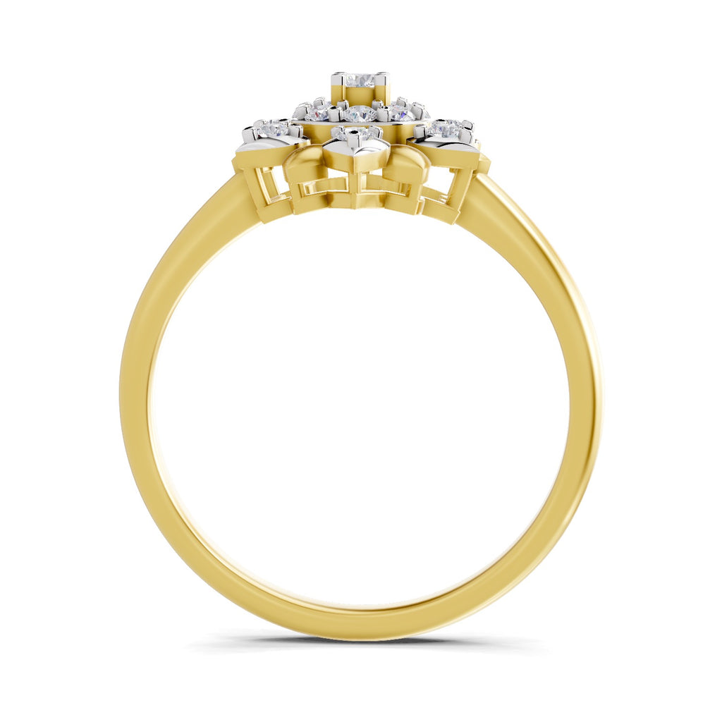 0.25 Ct Round Shape | 925 Sterling Silver Gold Plated Floral Ring