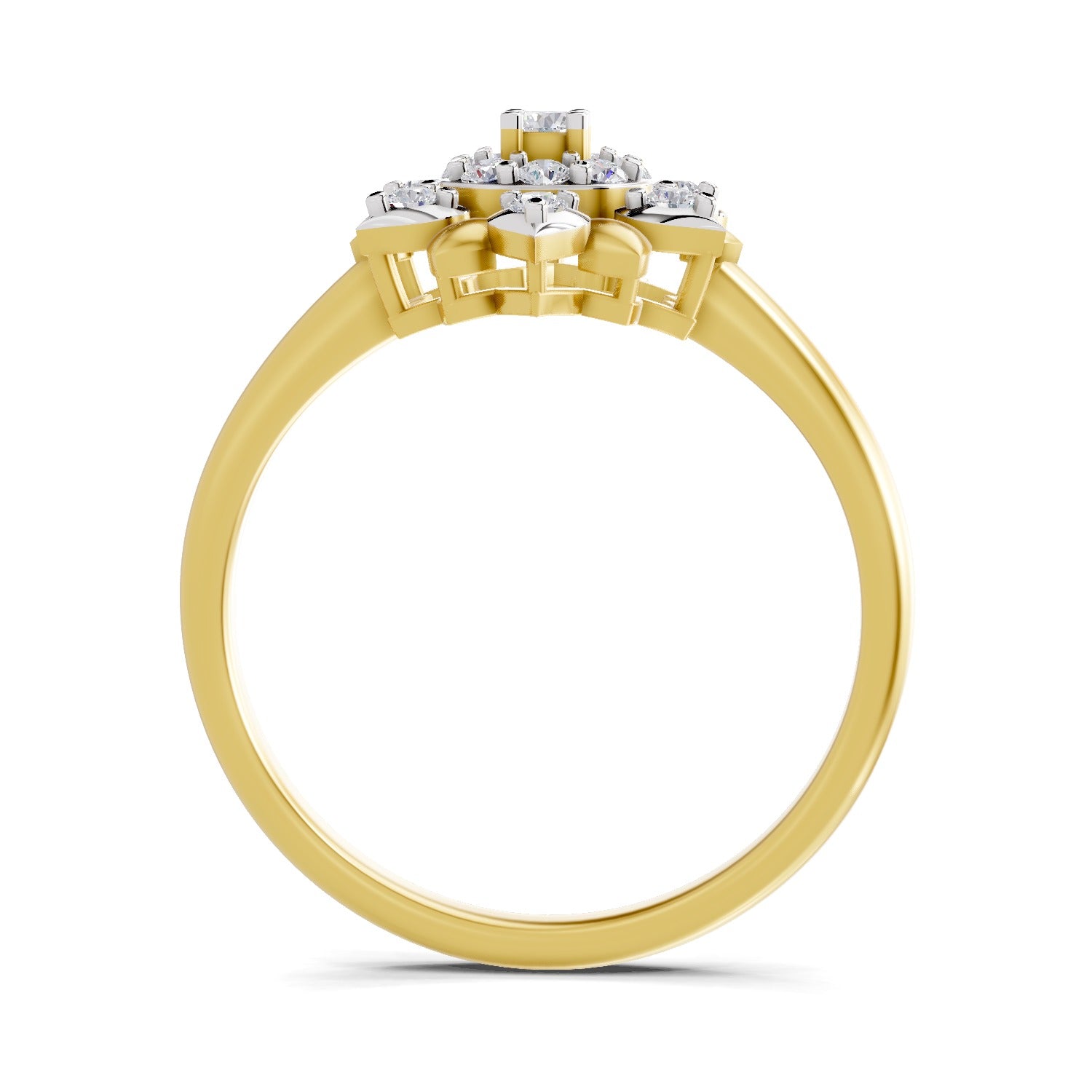 0.25 Ct Round Shape | 925 Sterling Silver Gold Plated Floral Ring