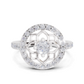 0.86 Carat Round Shape Diamond Floral Halo Ring | 14K White Gold