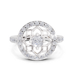0.86 Carat Round Shape Diamond Floral Halo Ring | 14K White Gold