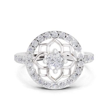 0.86 Carat Round Shape Diamond Floral Halo Ring | 14K White Gold