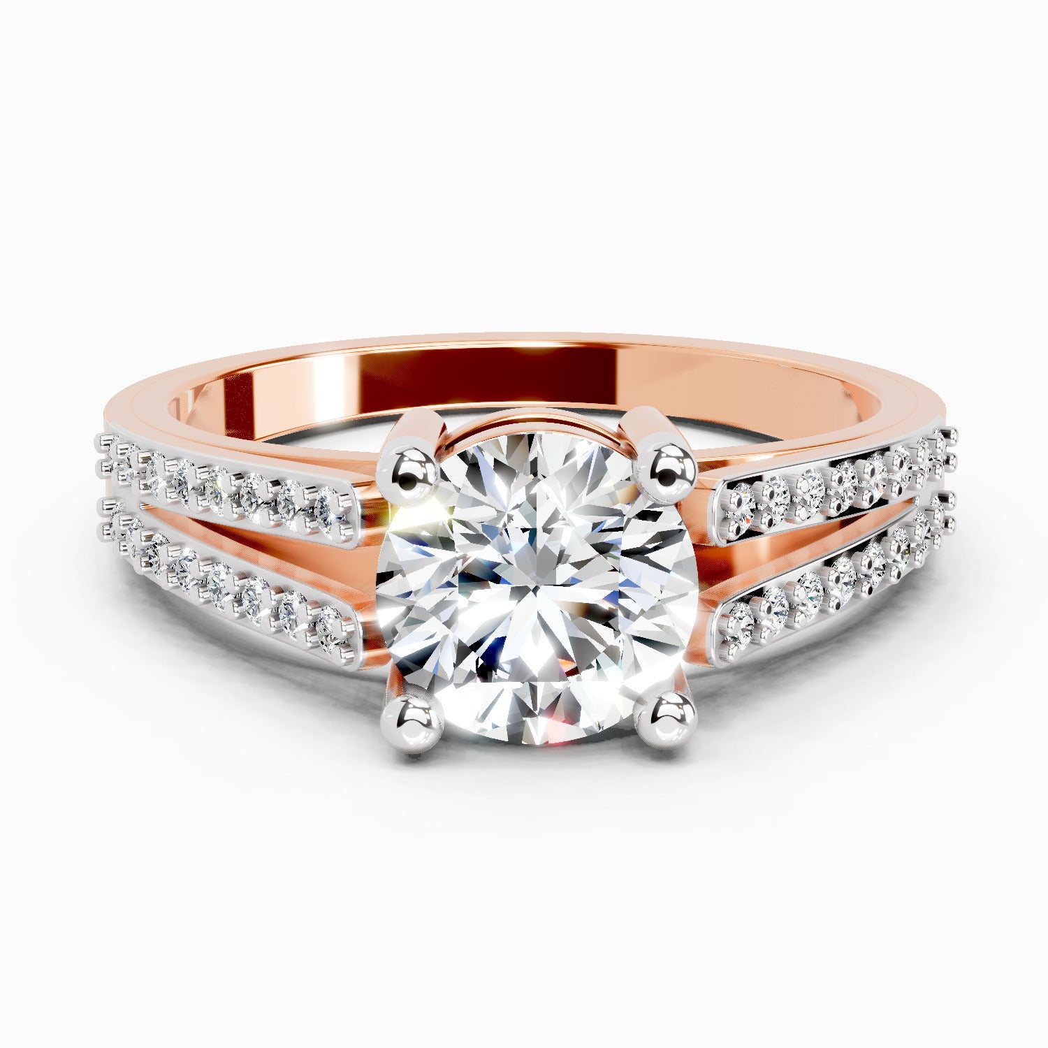 1.19 Ct Round Halo Split Shank Diamond Ring | 14K Rose Gold