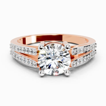 1.19 Ct Round Halo Split Shank Diamond Ring | 14K Rose Gold