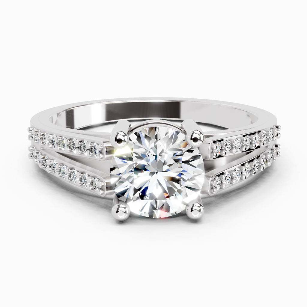1.19 Ct Round Halo Split Shank Diamond Ring | 14K White Gold