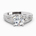 1.19 Ct Round Halo Split Shank Diamond Ring | 14K White Gold
