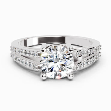 1.19 Ct Round Halo Split Shank Diamond Ring | 14K White Gold