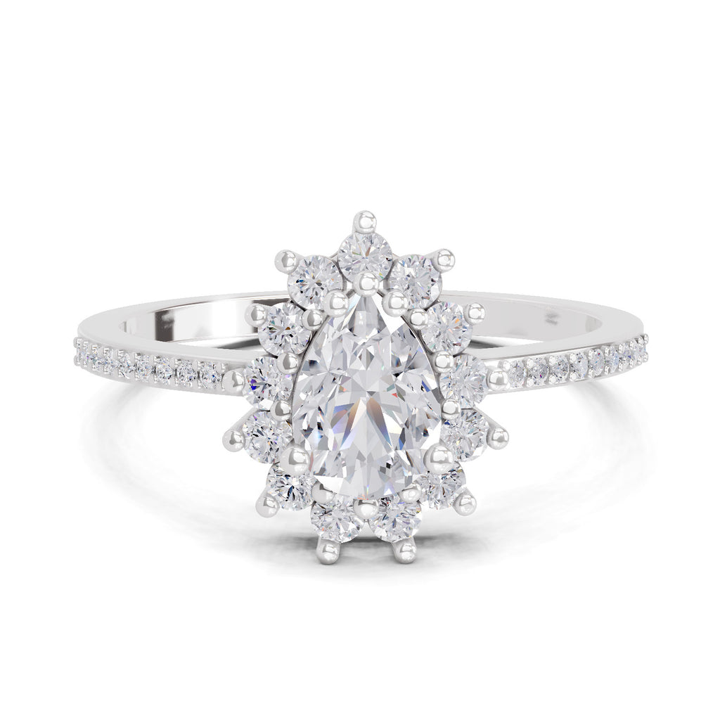0.64 Carat Pear Shape Halo Engagement Ring | 14K White Gold