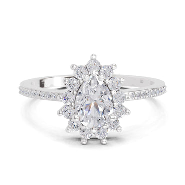 0.64 Carat Pear Shape Halo Engagement Ring | 14K White Gold