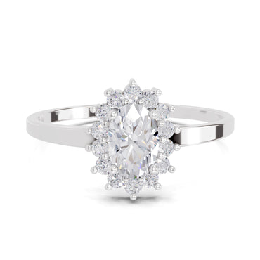 0.57 Carat Halo Oval Engagement Ring | 14K White Gold