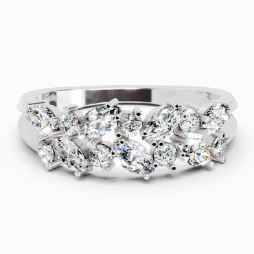 0.7 Ct Marquise And Round Cluster Ring | 14K White Gold
