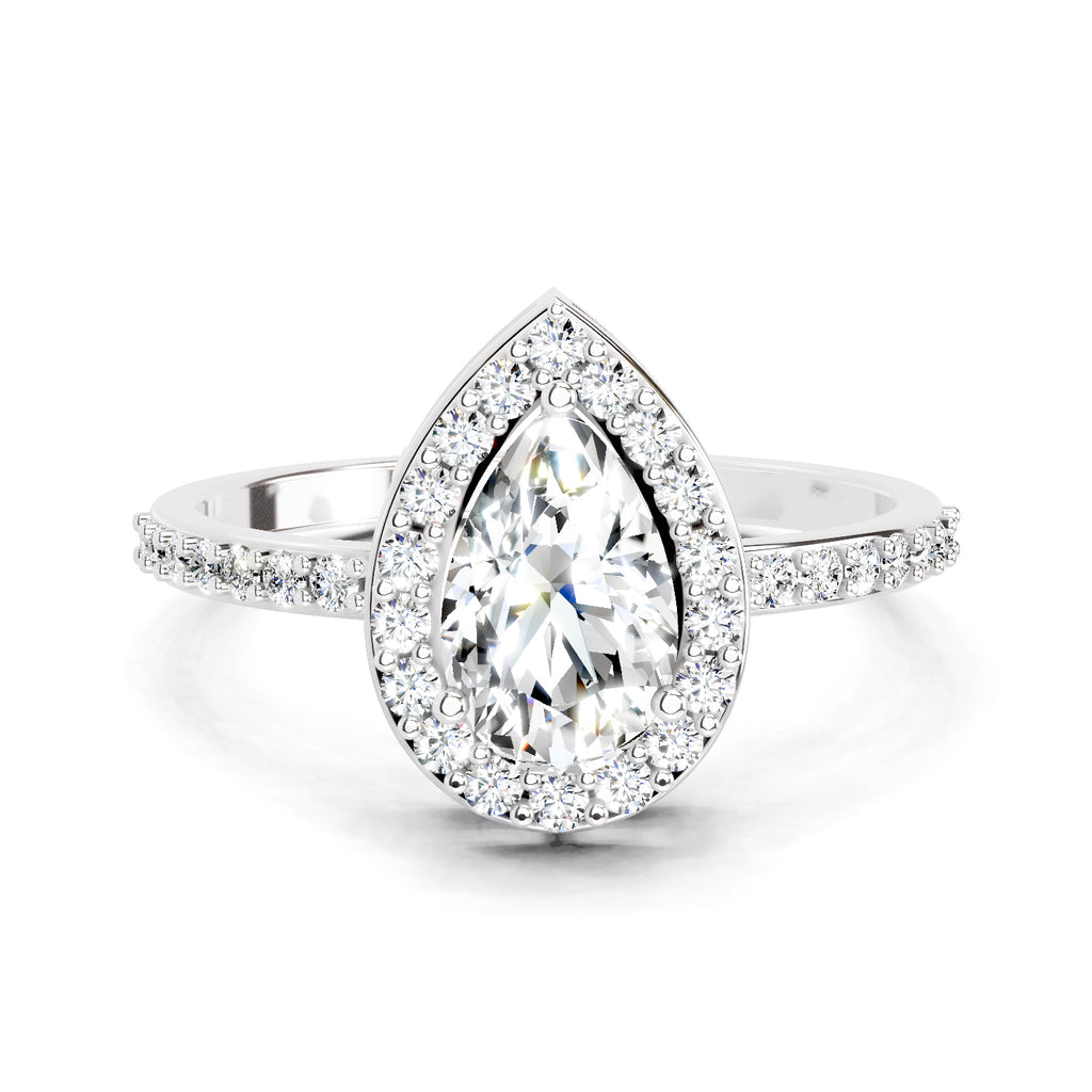 1.22 Ct Pear Halo Diamond Engagement Ring | 14K White Gold