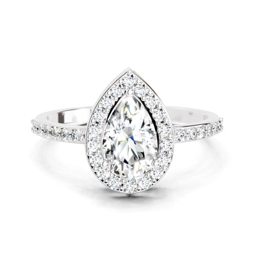 1.22 Ct Pear Halo Diamond Engagement Ring | 14K White Gold