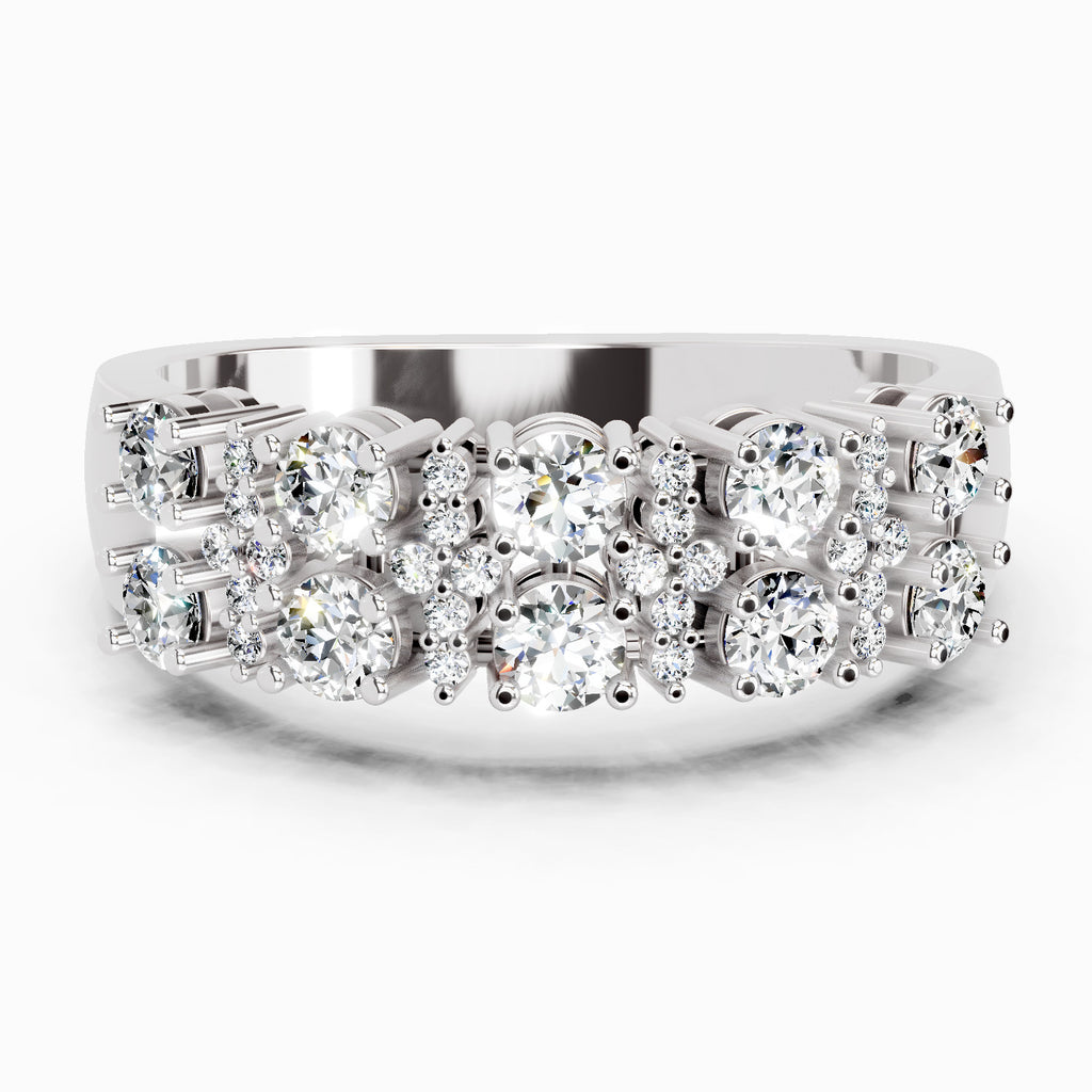 0.66 Ct Round Shape Diamond Cluster Ring | 14K White Gold