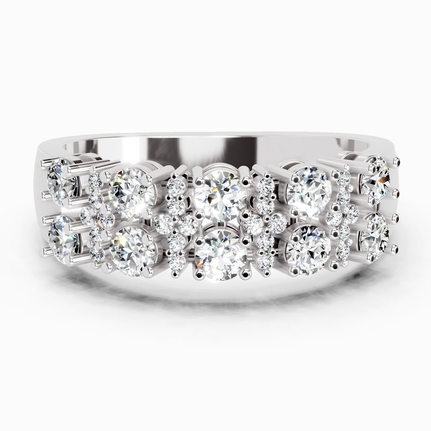 0.66 Ct Round Shape Diamond Cluster Ring | 14K White Gold