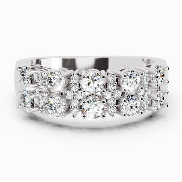 0.66 Ct Round Shape Diamond Cluster Ring | 14K White Gold