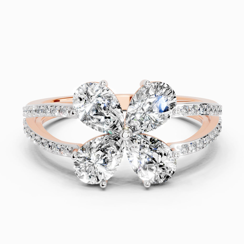1.38 Ct Pear Shape Diamond Clover Ring | 14K Rose Gold