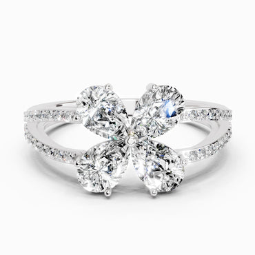 1.38 Ct Pear Shape Diamond Clover Ring | 14K White Gold