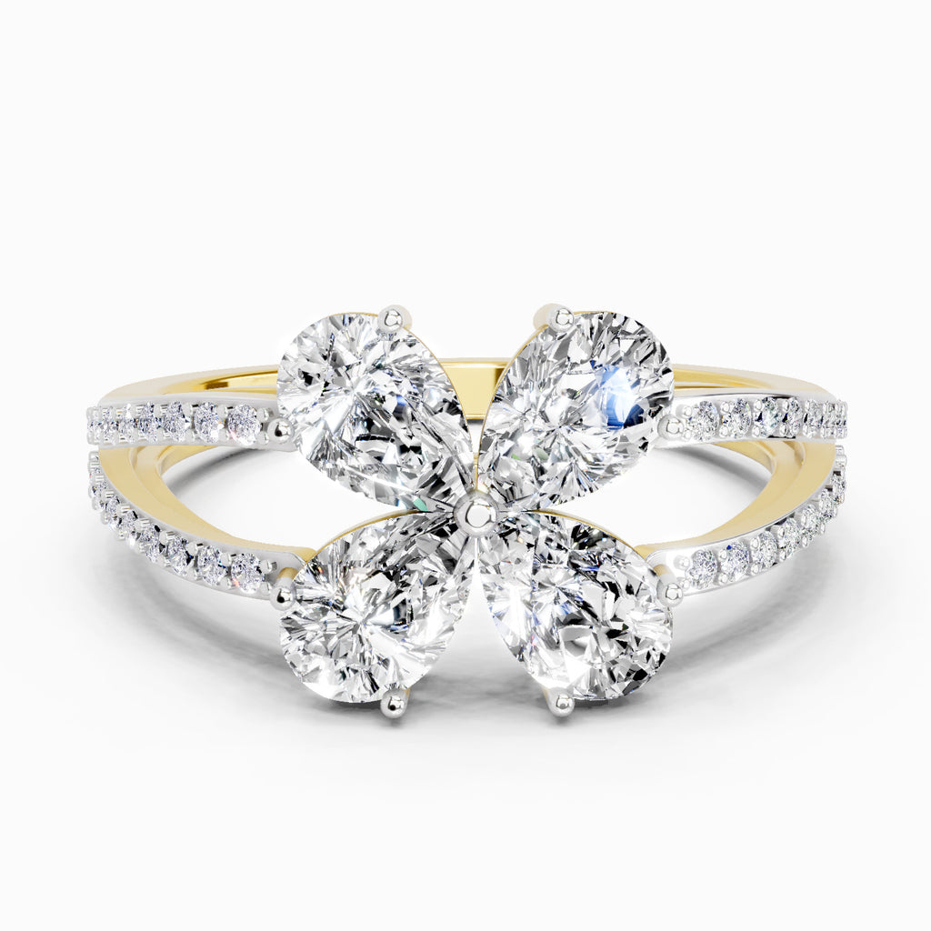 1.38 Ct Pear Shape Diamond Clover Ring | 14K Yellow Gold