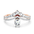 0.82 Ct Oval Diamond Crown Ring Set | 14K Rose Gold