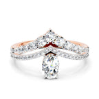 0.82 Ct Oval Diamond Crown Ring Set | 14K Rose Gold