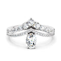 0.82 Ct Oval Diamond Crown Ring Set | 14K White Gold