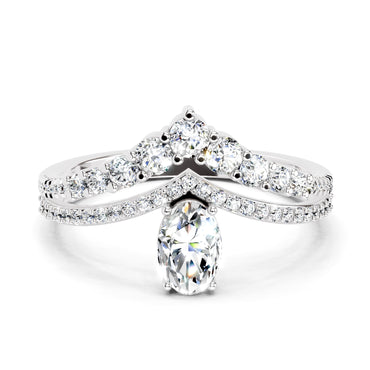 0.82 Ct Oval Diamond Crown Ring Set | 14K White Gold