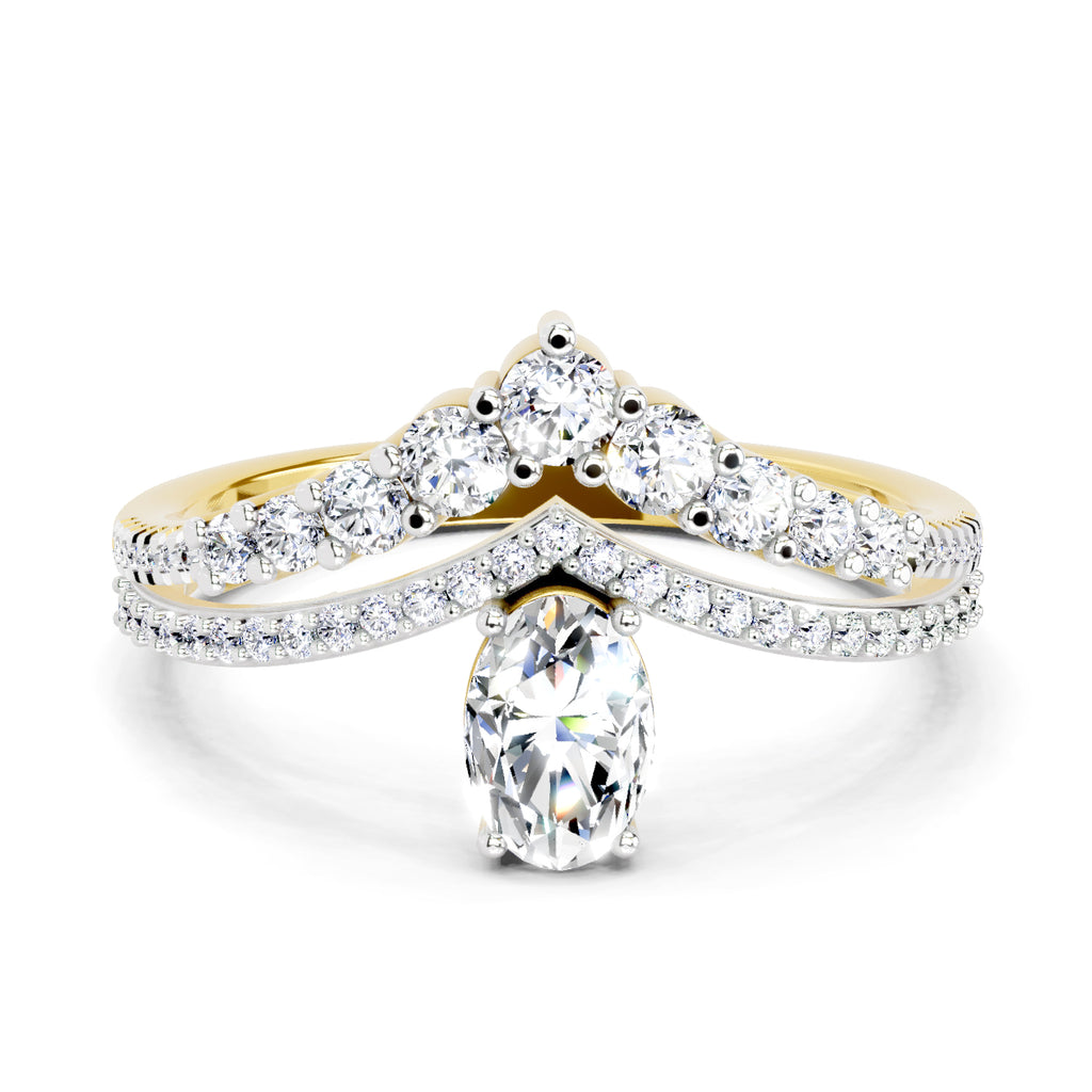 0.82 Ct Oval Diamond Crown Ring Set | 14K Yellow Gold