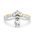 0.82 Ct Oval Diamond Crown Ring Set | 14K Yellow Gold