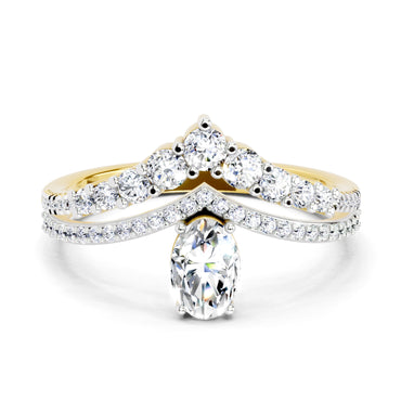 0.82 Ct Oval Diamond Crown Ring Set | 14K Yellow Gold