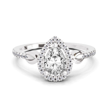0.62 Carat Pear Shape Halo Engagement Ring | 14K White Gold