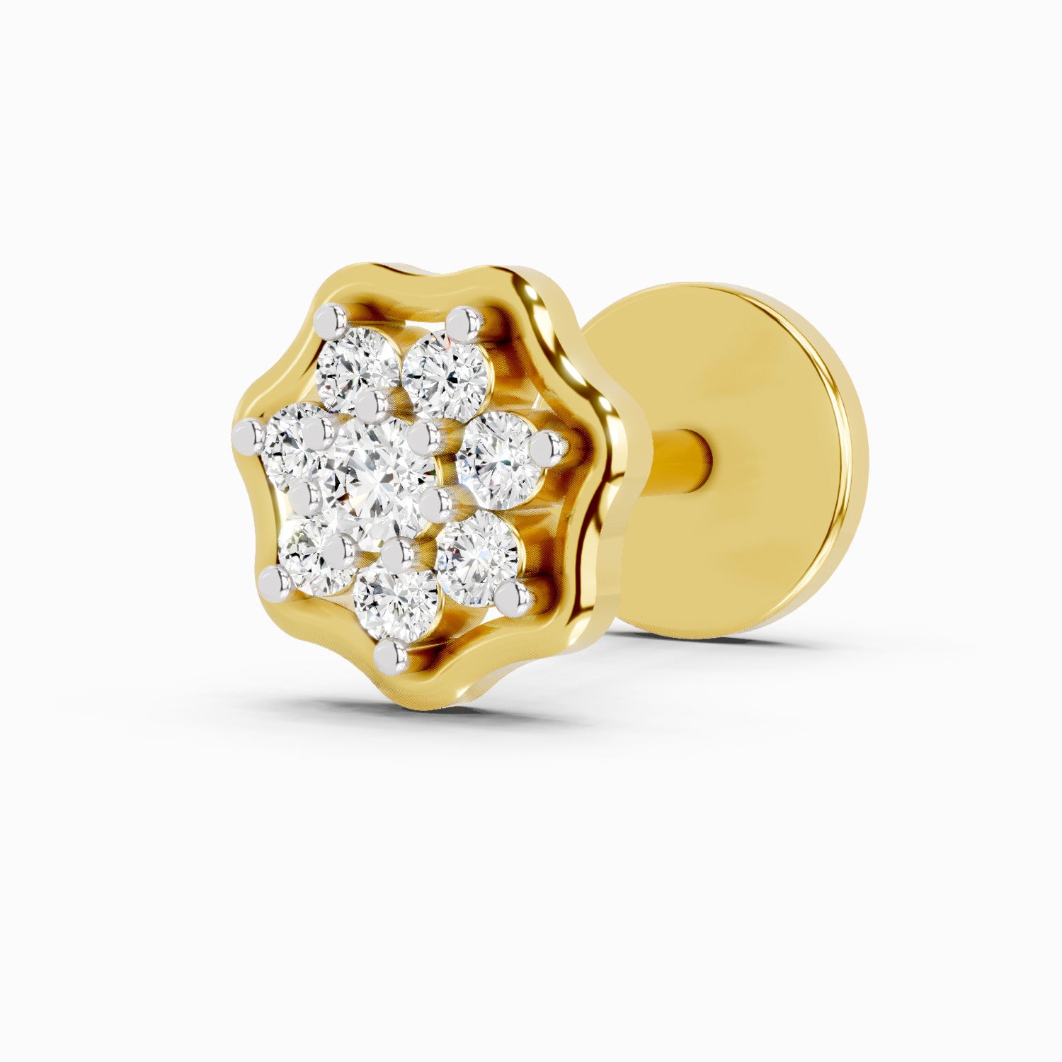 0.04 Carat Round Shape Aurora Spark Diamond Nose Pin | 14K Yellow Gold-Screw