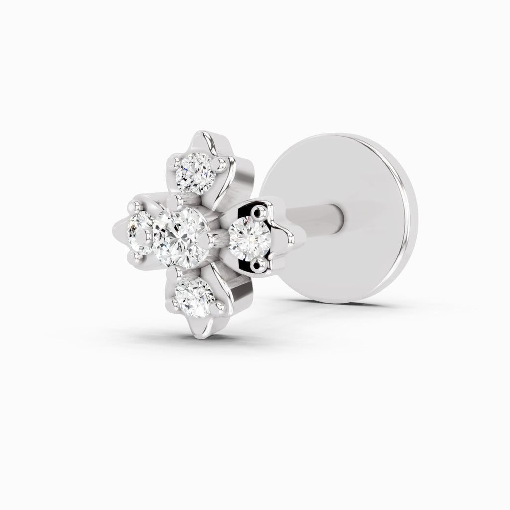 0.03 Carat Lab Grown Diamond Floral Cluster Diamond Nosepin | 14K White Gold (Screw)