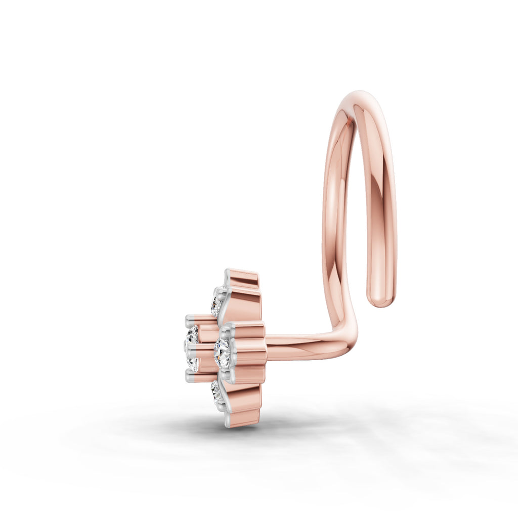 0.03 Carat Lab Grown Diamond Floral Cluster Diamond Nosepin | 14K Rose Gold (Wire)